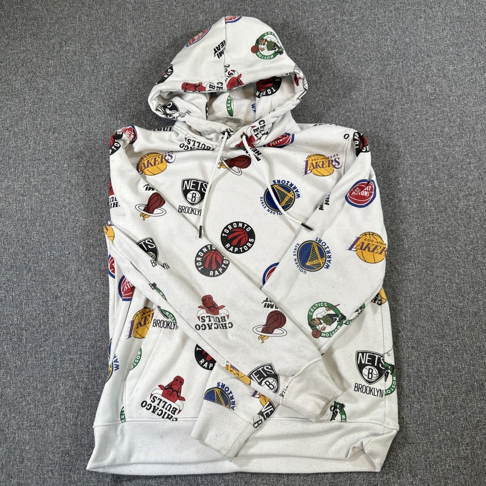 NBA All Over Print Hoodie Raptors Lakers Celtics Warriors Mens M/L White